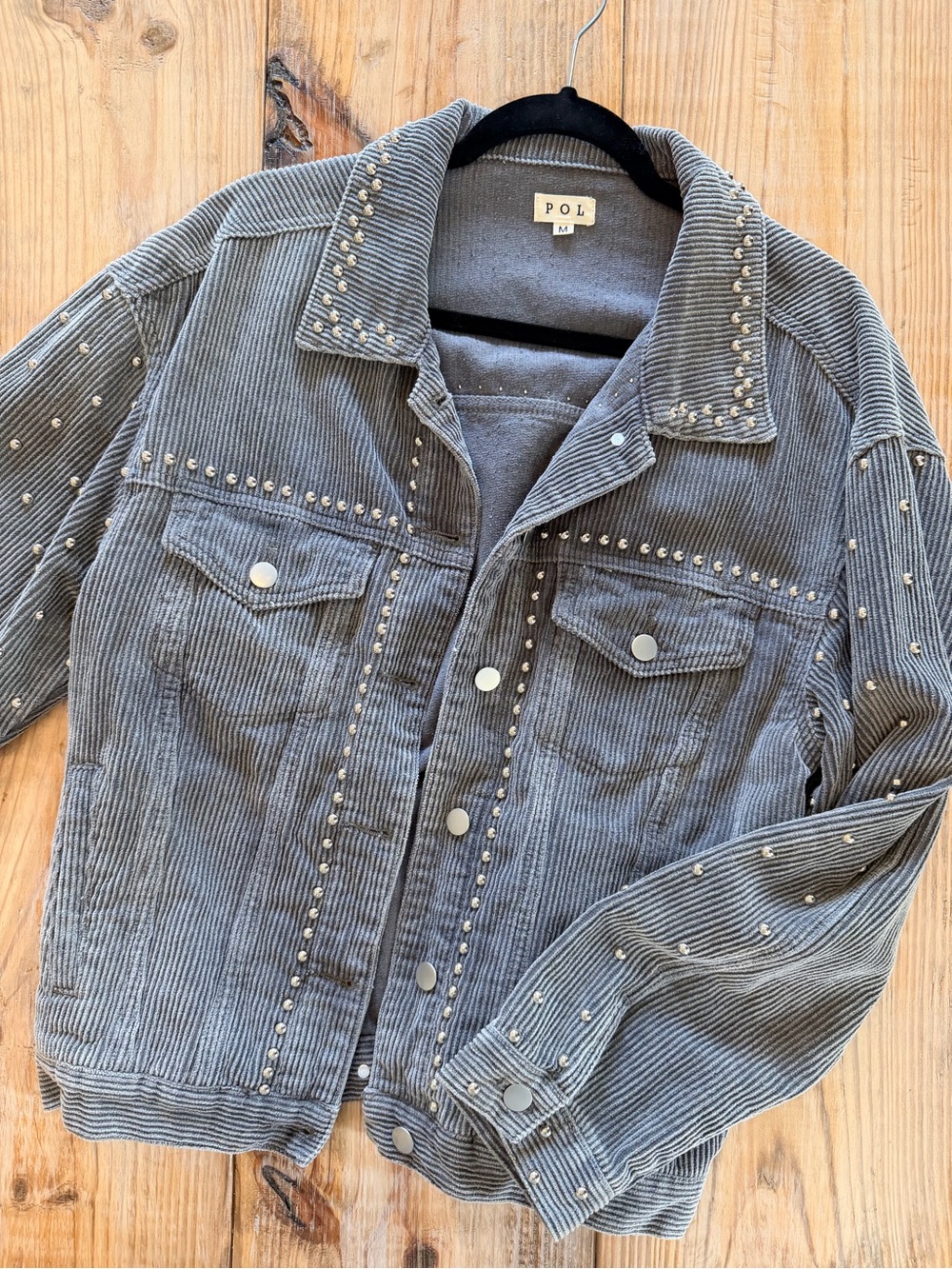 POL Gray Studded Corduroy Jacket